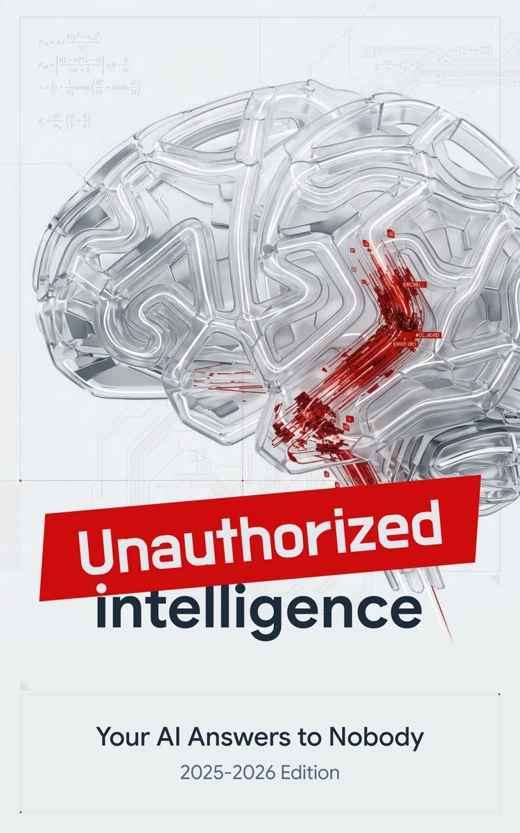 The cover of Unauthorized Intelligence: Your AI Answers to Nobody, 2025-2026 Edition.