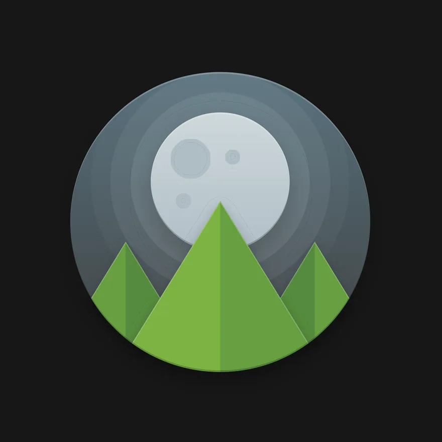 The Moonrise logo: a round badge with a pale moon rising behind green mountains, on black.